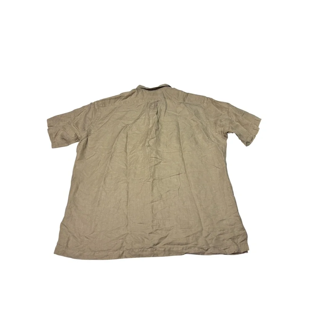 Polo Ralph Lauren‎ Linen Silk Short Sleeve Shirt Tan Khaki Mens XL Orange Pony